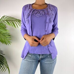 Vintage Y2K Purple Floral Cottagecore Cardigan & Tank Top Set / Size: M